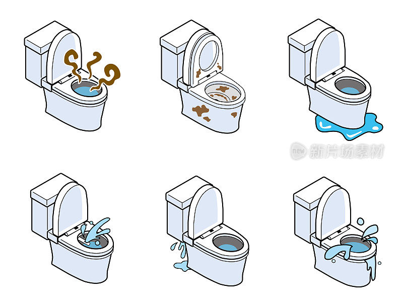 Illustration set of Western-style toilet troubles